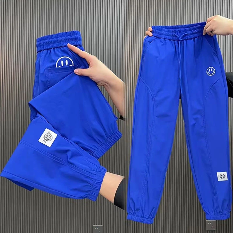 夏季宽松显瘦卡通笑脸哈伦裤九分裤束脚冰丝休闲裤女时尚百搭透气