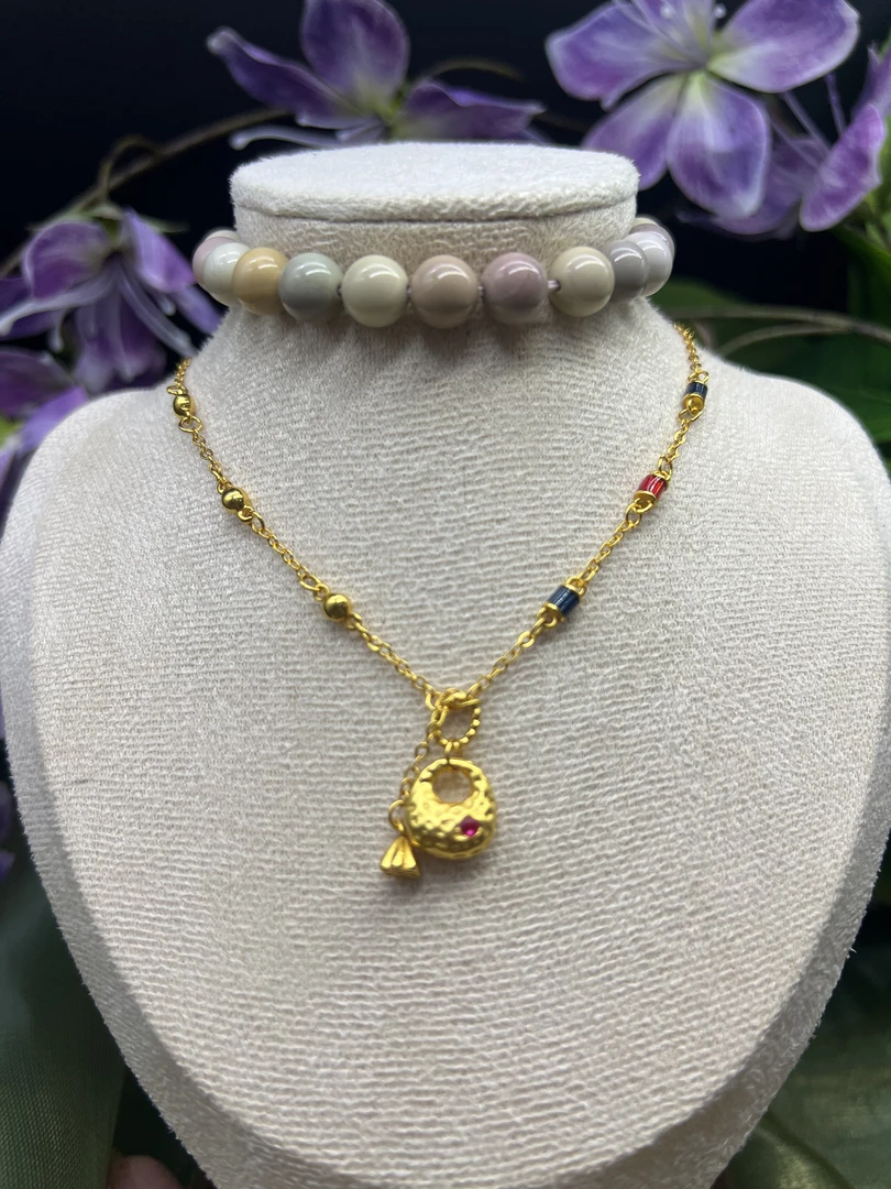 【陀曼妮】珐琅锤纹小福袋项链（套链）-Z