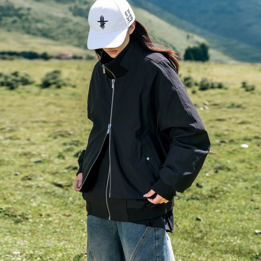 AOGZ立领白鸭绒羽绒服男高端蓬松高级感假两件户外飞行员工装外套