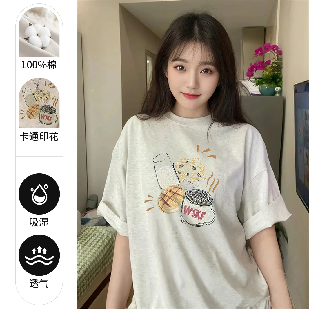 趣味短袖t恤女夏季2025新款设计感小众纯棉半袖宽松体恤衫上衣服