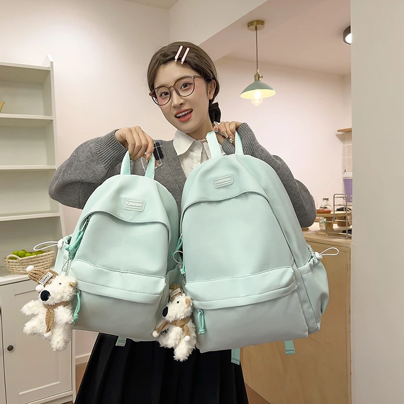 简约款双肩包学生书包森系初高中女新款纯色大容量甜美小清新ins