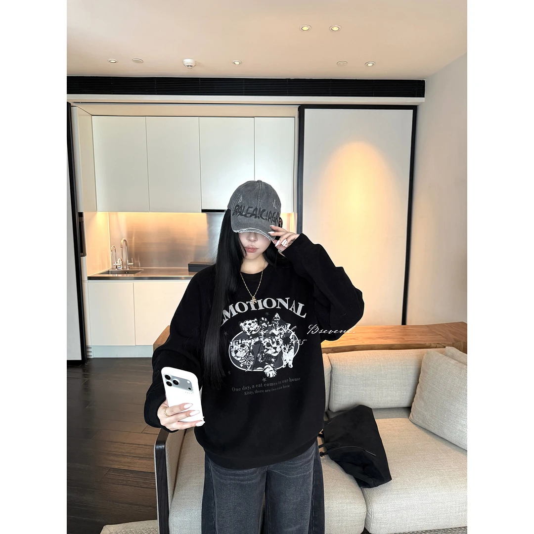 黑泽玄七“小猫总动员" ｜冬季重磅加绒棉感面料 加绒底圆领卫衣