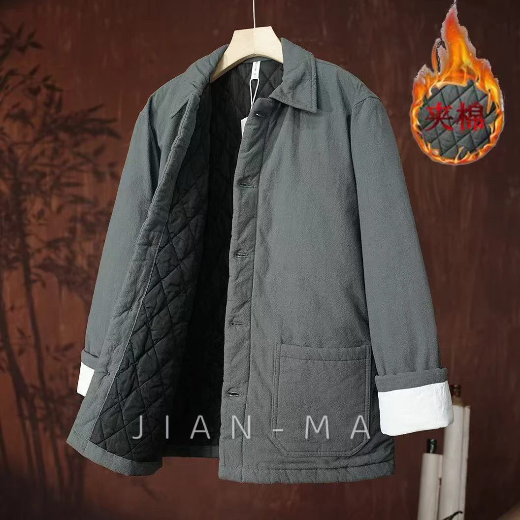 冬季加厚保暖棉衣外套休闲时尚宽松纯色方领夹克棉服棉袄男款