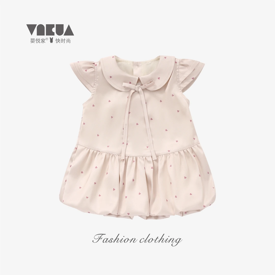 婴悦家夏季时尚洋气甜美公主韩版翻领爱心连衣裙88903送发带