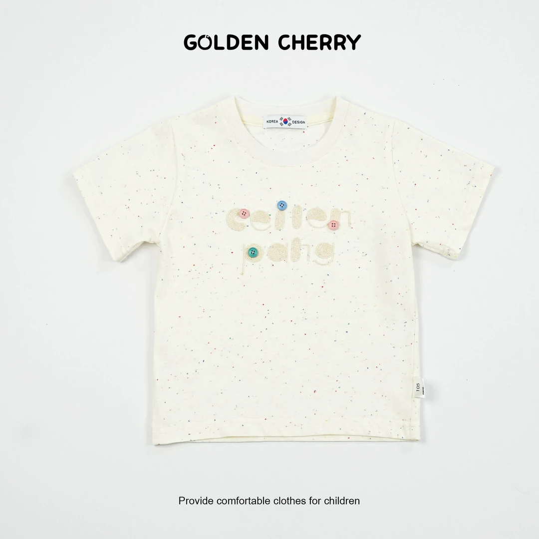 【金樱桃Golden cherry】小童米黄色字母刺绣四粒扣洋气T恤QDD815