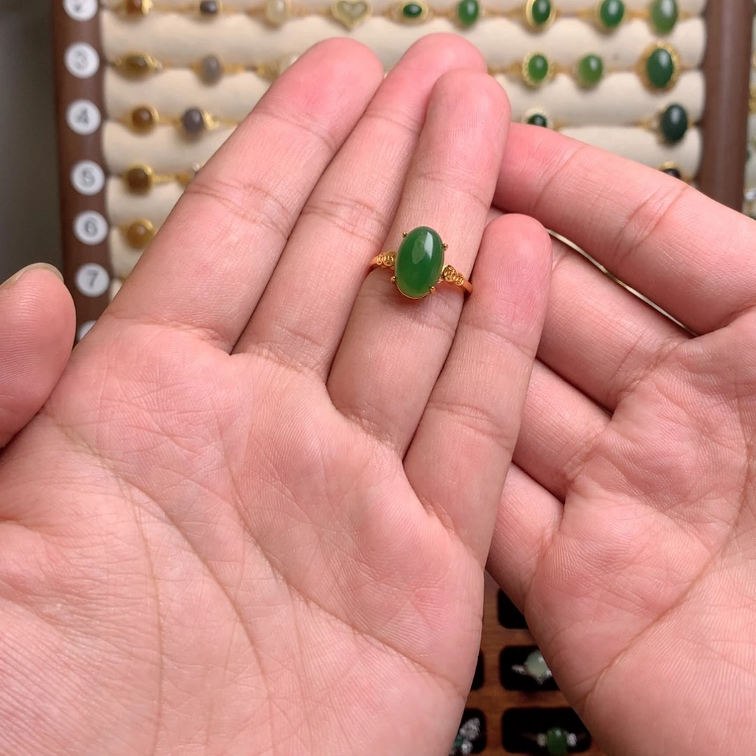 怡***然和田玉（碧玉）银S925镶嵌戒指