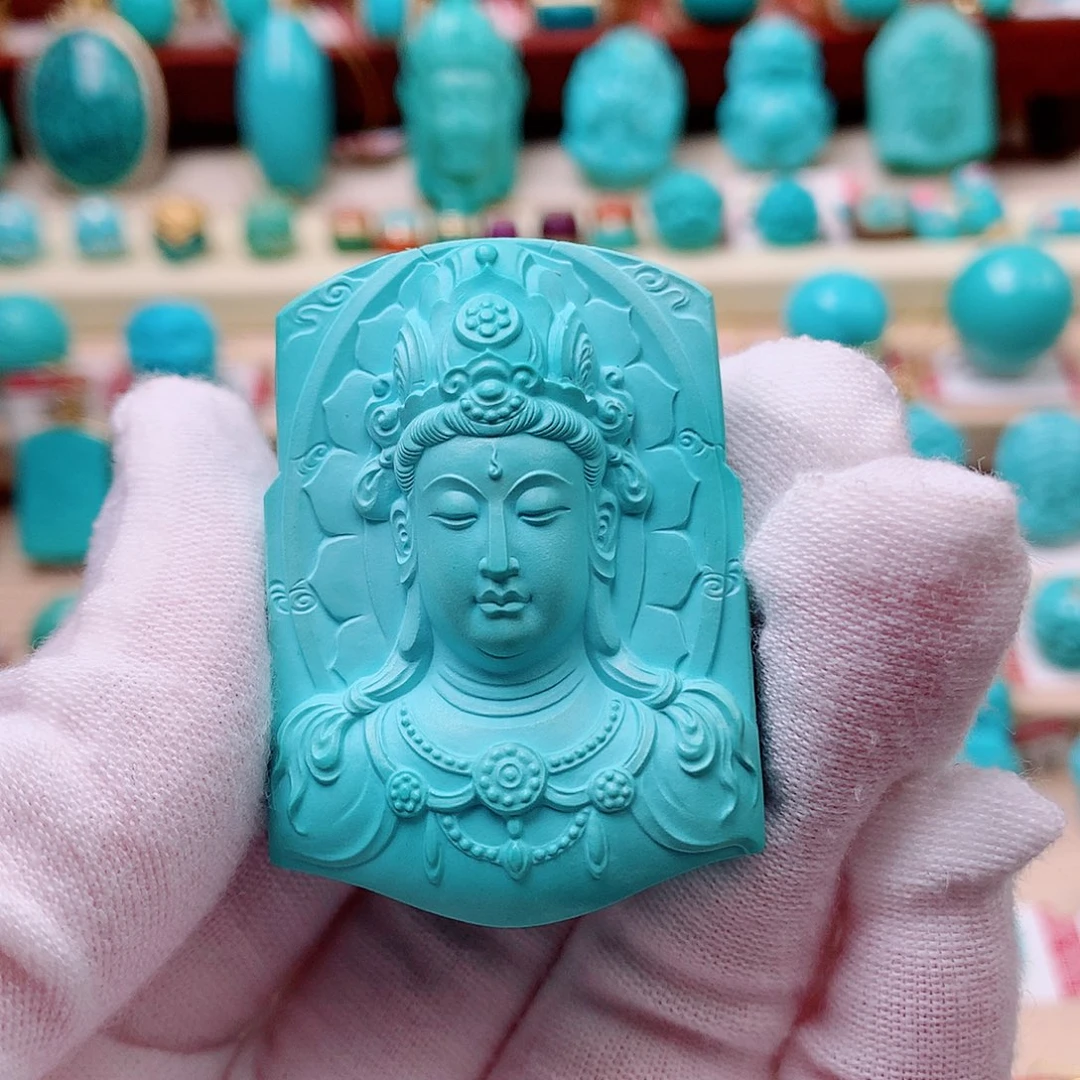 绿松石未镶嵌珠宝半成品观音