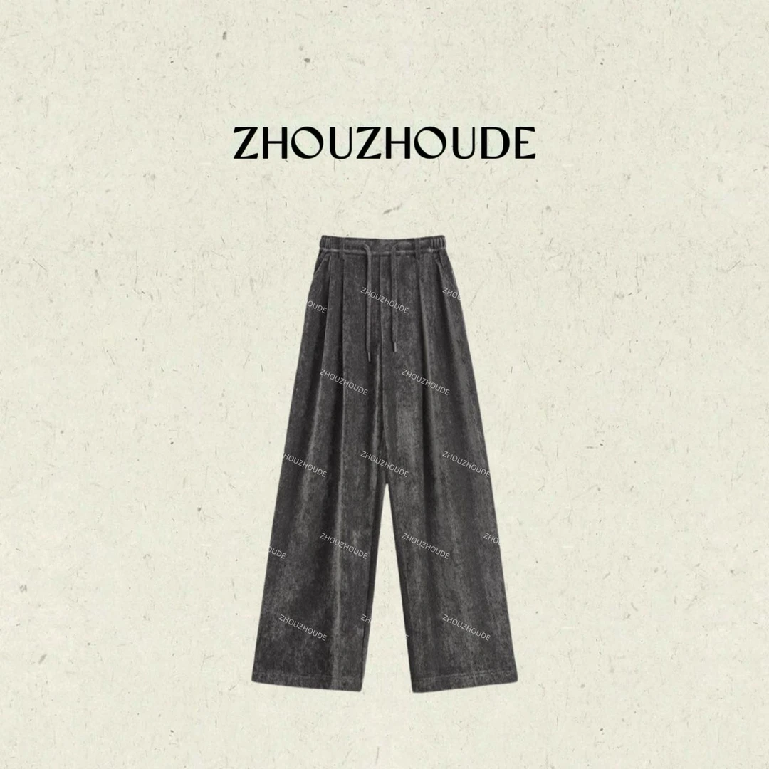ZHOUZHOUDE【松弛天花板】慵懒风丝绒雪尼尔垂感抗皱休闲阔腿裤