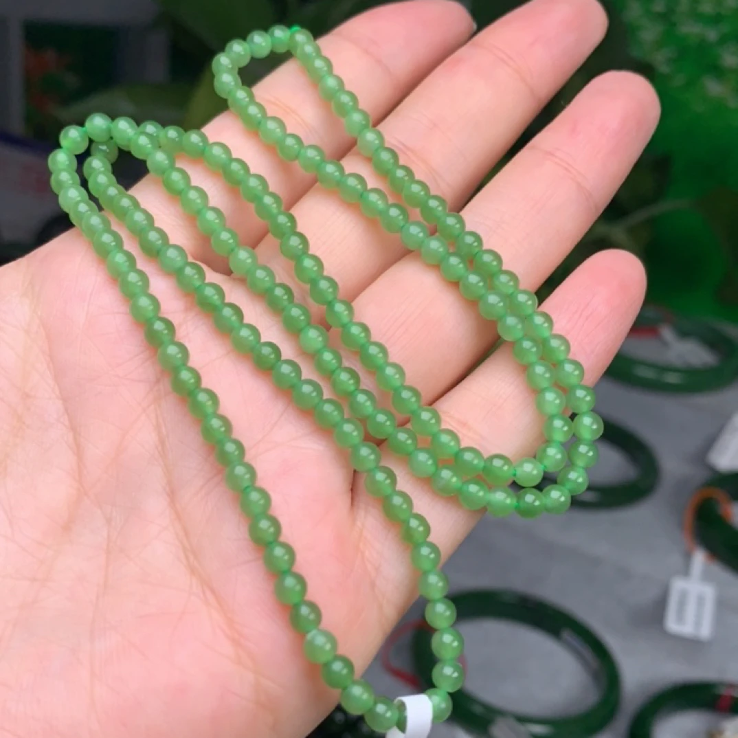 和田玉碧玉冰底果绿4mm时尚气质女款项链
