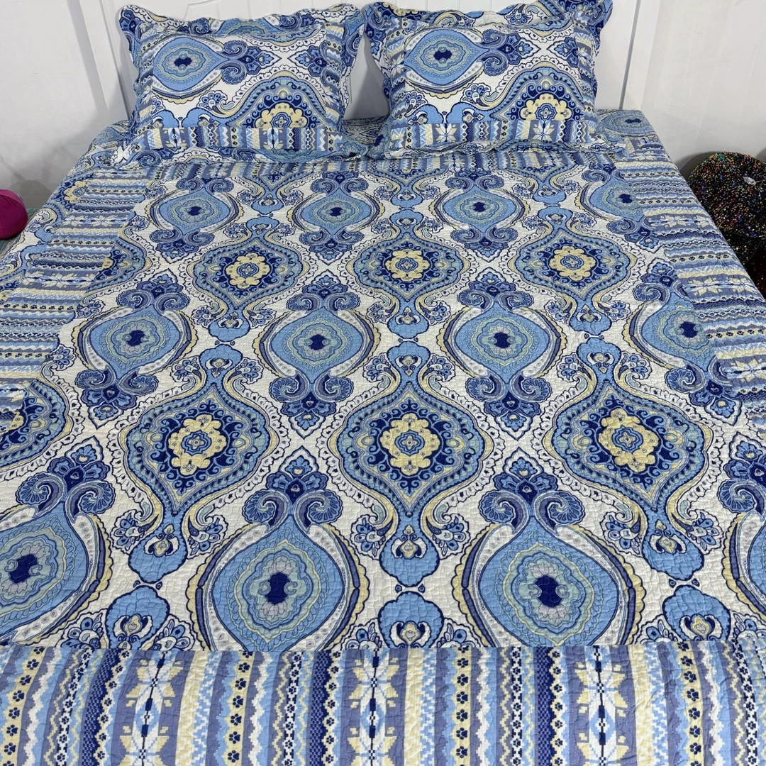 蓝调佩斯利真拼全棉三件套