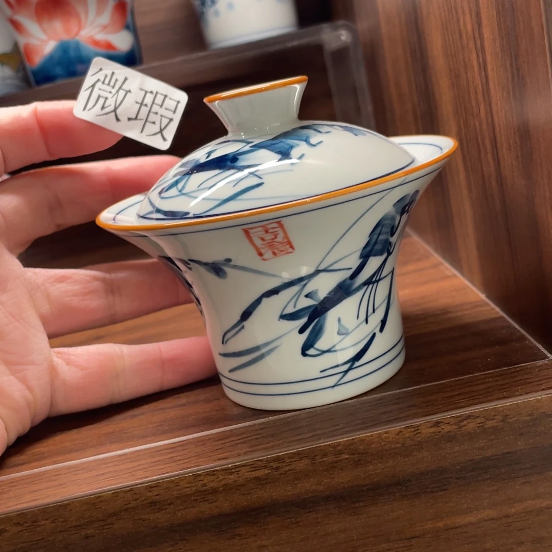 釉下手绘茶具微瑕