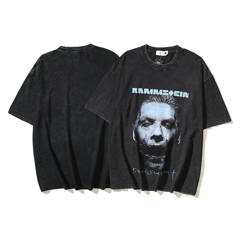 Rammstein德国战车丧尸金属乐队短袖男女宽松欧美摇滚复古T恤侃爷