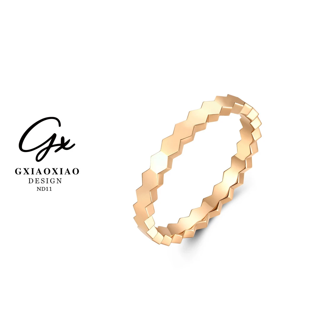 925银戒指 925银 镀K金【新年福利】光面无镶百搭蜂巢戒指戒指 ND11