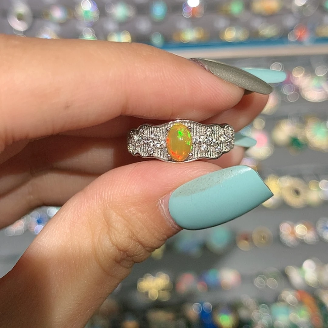 【闪购商品】欧泊银S925镀金镶嵌戒指z欧泊