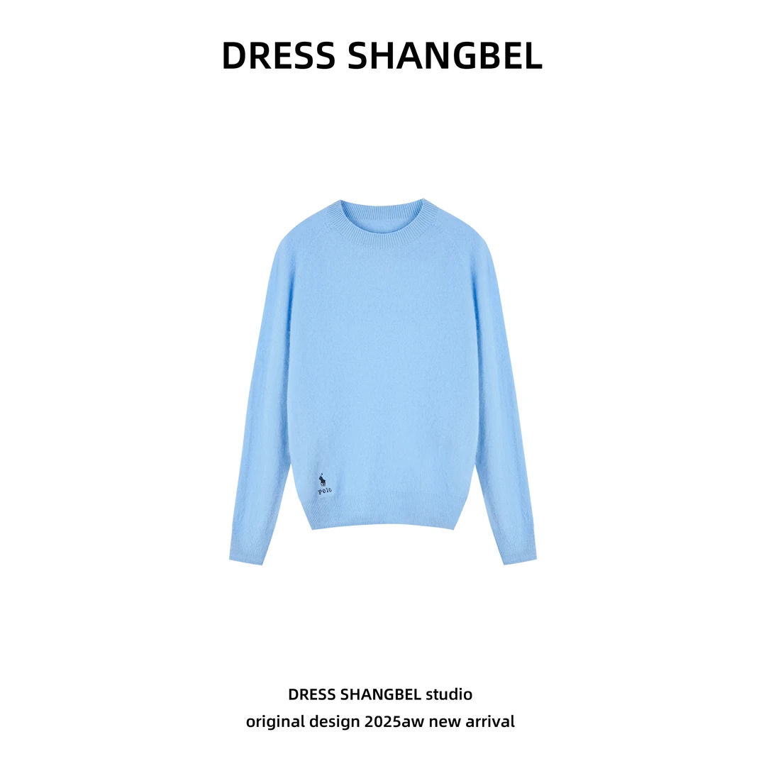 DRESS -秋季新款C31上衣休闲秋冬百搭圆领蓝色针织衫6013H