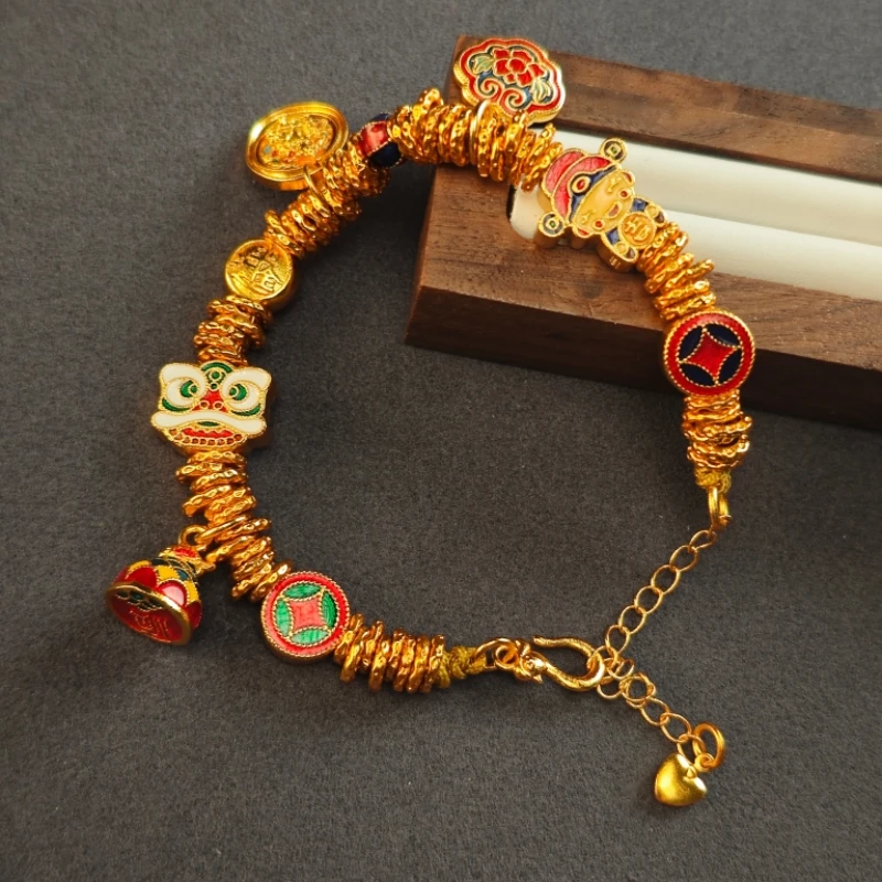 合金手链 扎基拉姆财神舞狮盘缠新中式烧蓝珐琅手串手镯26561