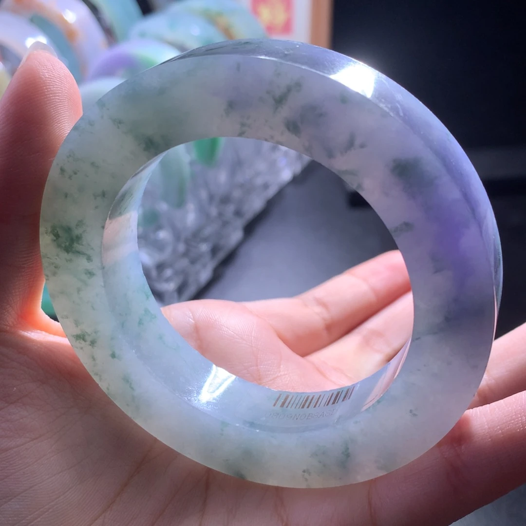未镶嵌莫奈花园翡翠手镯定制翡翠