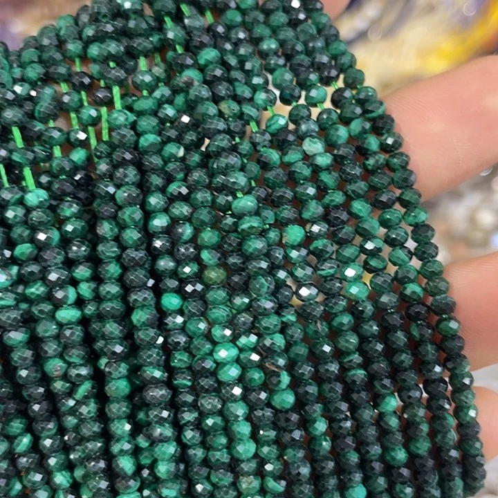 玛瑙/玉髓合金珠宝半成品一条3mm切面孔雀石小算盘珠