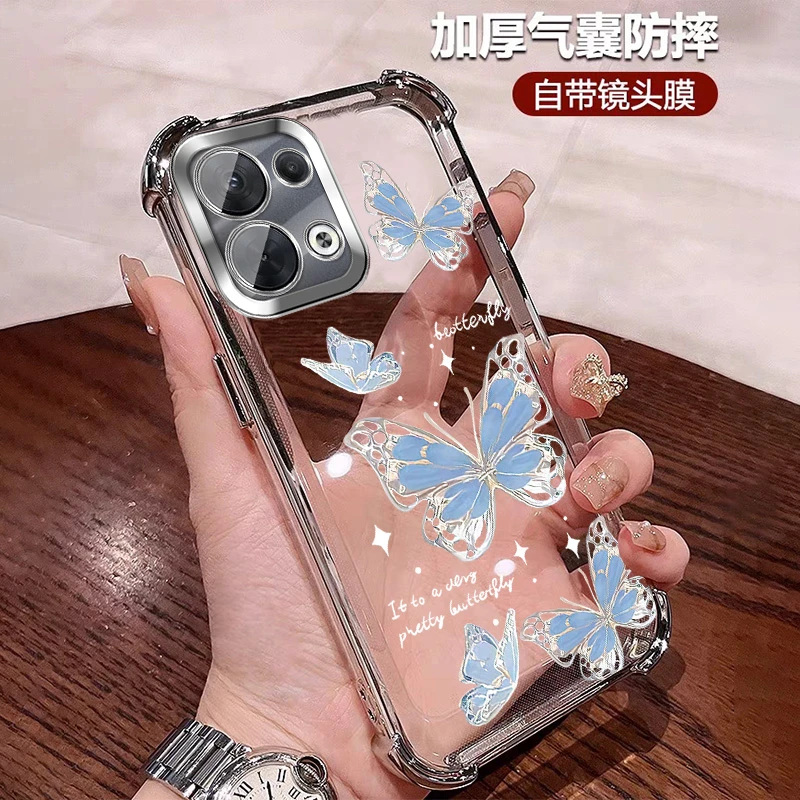 新款网红适用opporeno13手机壳防摔气囊pro透明全包镜头膜 电镀女