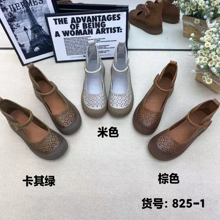 825-1真皮复古女高帮镂空女鞋凉鞋平底复古单鞋春夏
