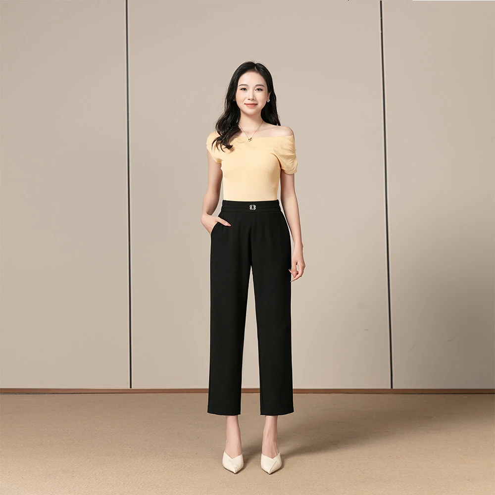 夏季九分梭织垂感直筒阔腿裤显瘦高腰休闲薄款宽松时尚