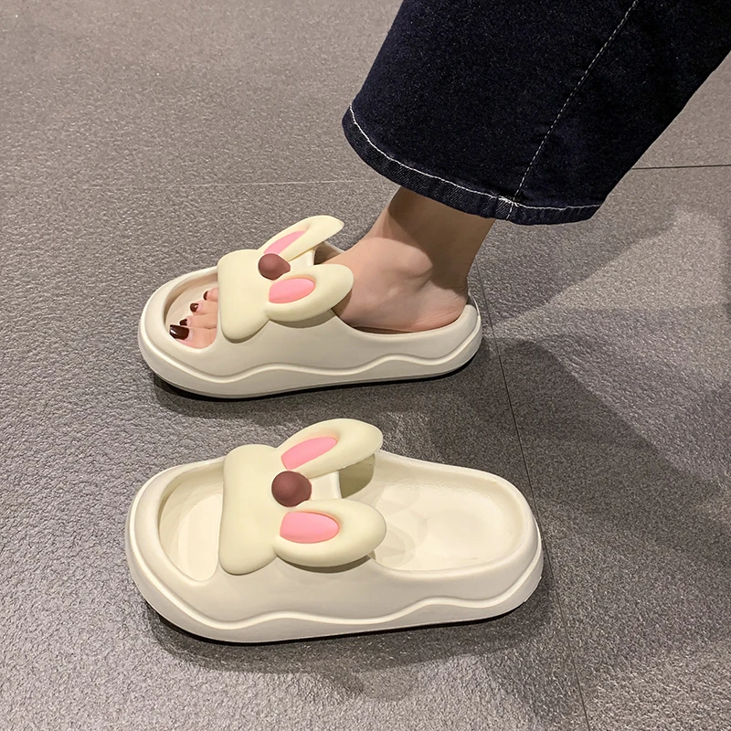 凉拖鞋女夏季网红外穿可爱兔耳朵室内家居洗澡浴室防滑厚底一字拖