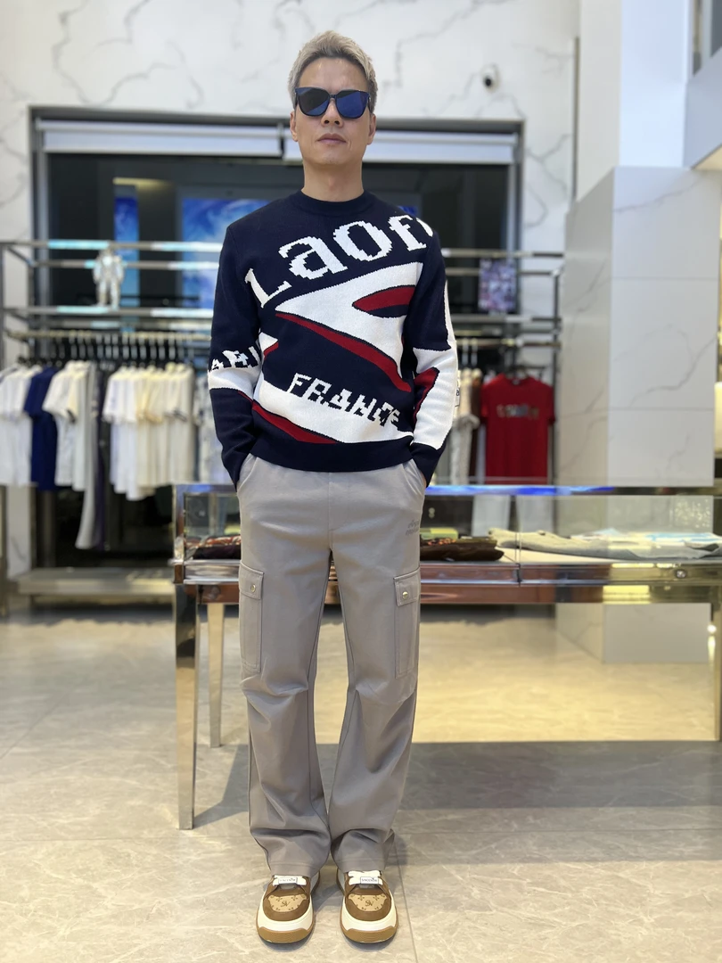 LAOFOYE秋冬新款老佛爷男士轻奢高端修身绵羊毛休闲字母毛衣
