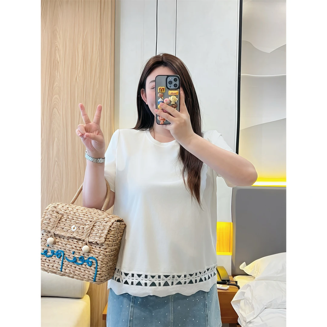 古巷诗笺 / 百搭设计感镂空短袖T恤14845花契大码200斤胖mm时尚