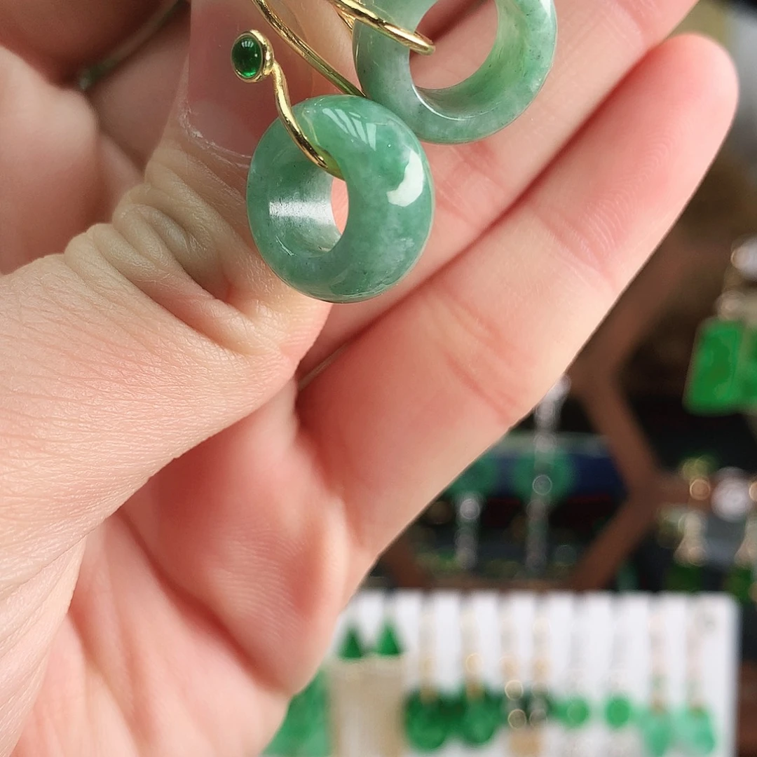 翡翠耳饰银S925镶嵌耳饰