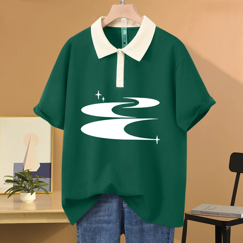 宽松oversize大码纯棉POLO领短袖t恤女装2025年新款夏季显瘦上衣