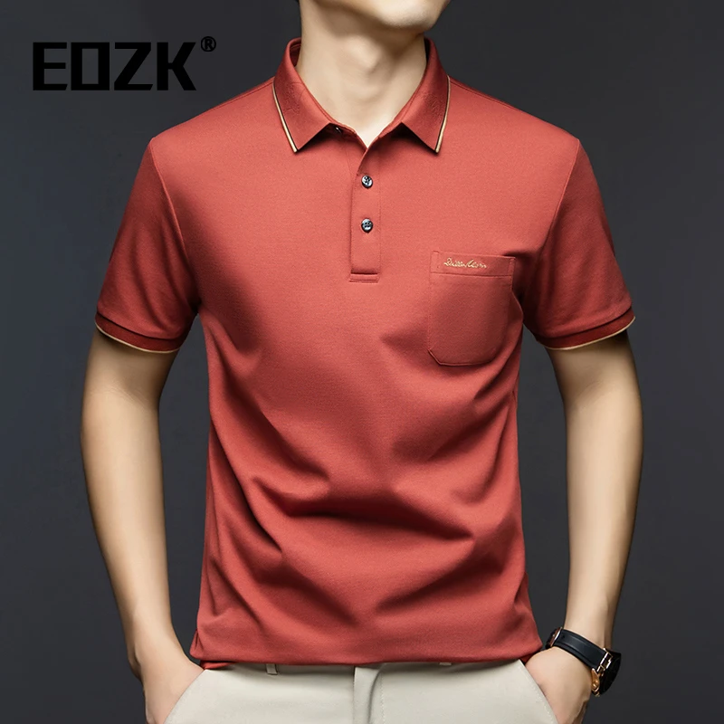 Eozk正品纯棉短袖t恤男2025休闲有兜口袋体恤中年爸爸夏装polo衫