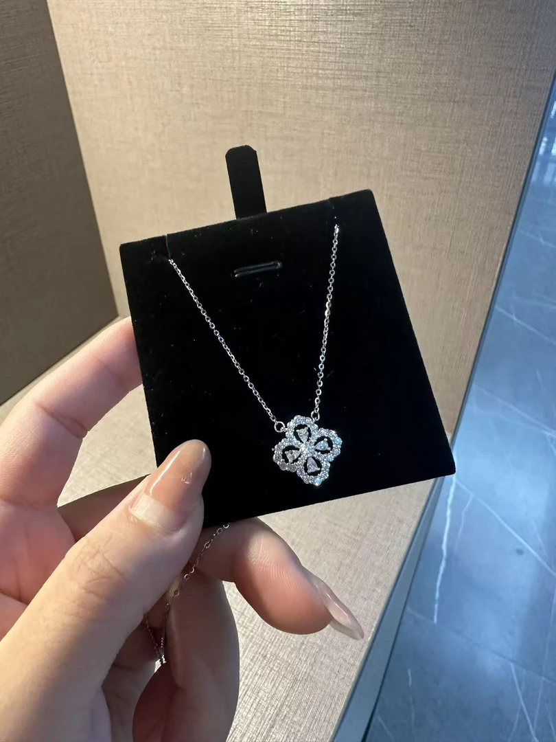 坠链均925银锆石 四叶满钻女轻奢小众经典百搭设计感锁骨链项链