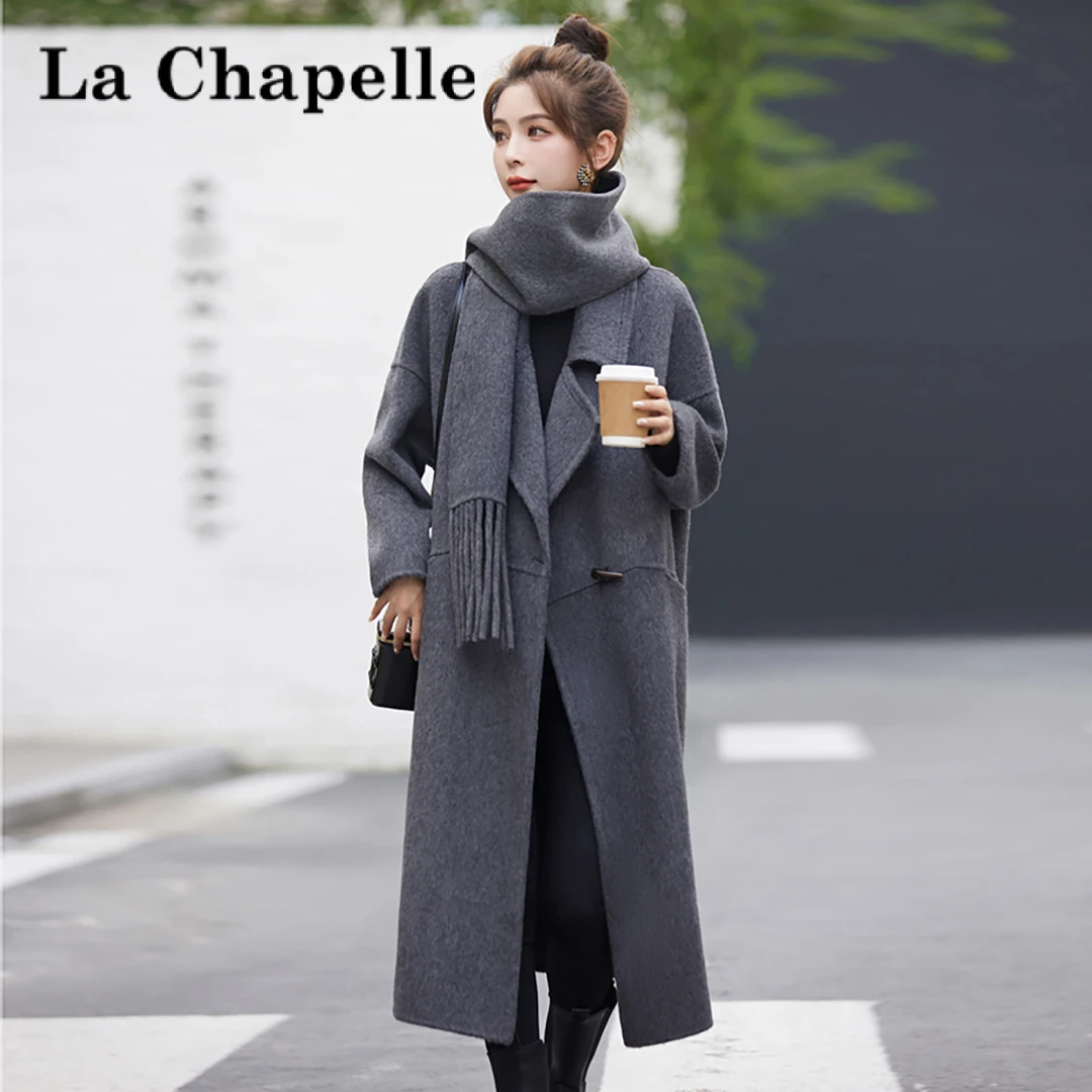 拉夏贝尔绵羊毛厚款保暖大衣毛呢外套呢子秋冬服饰英伦风女装长款