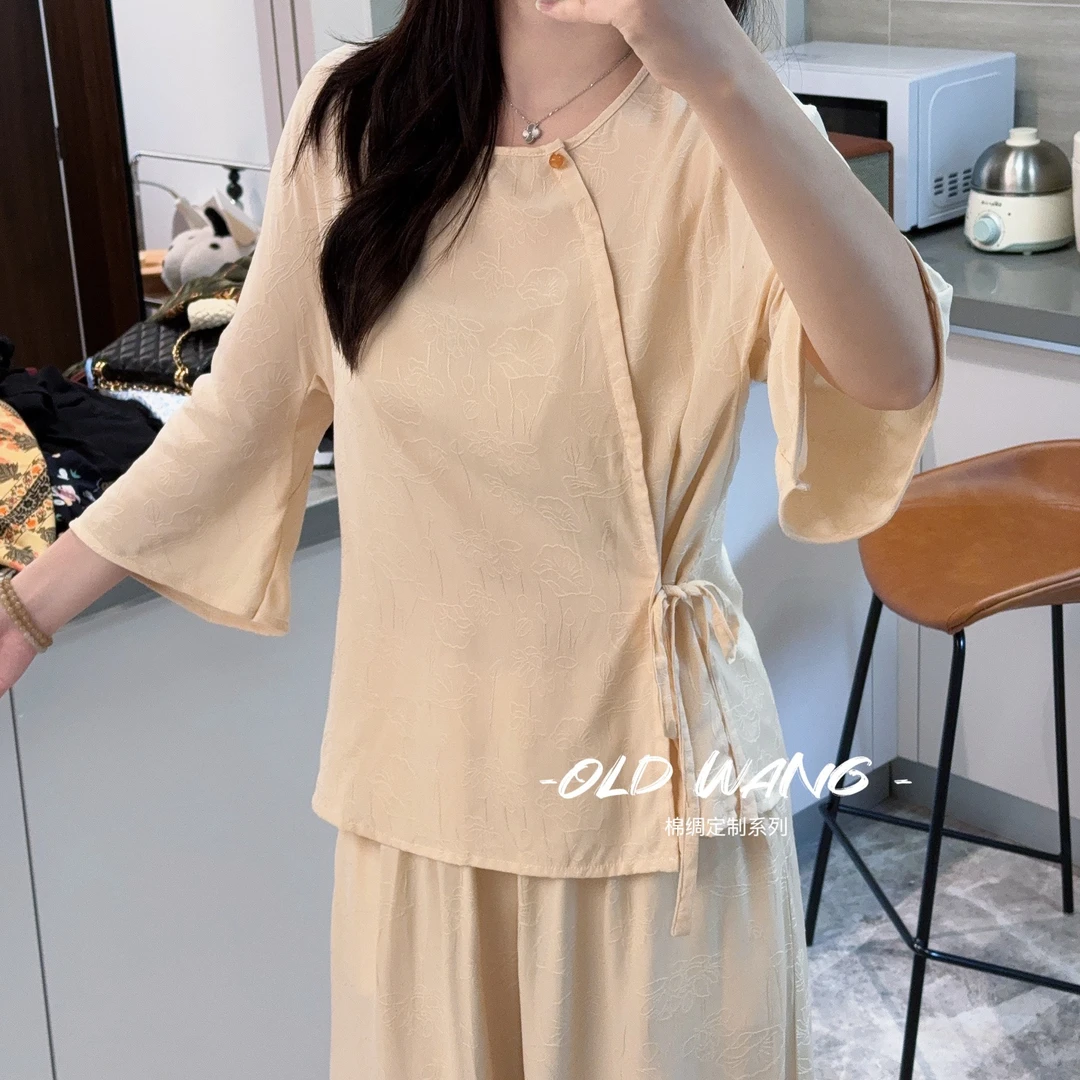 【棉绸新中式上衣】女夏季2025高腰百搭复古显瘦休闲上衣人造棉