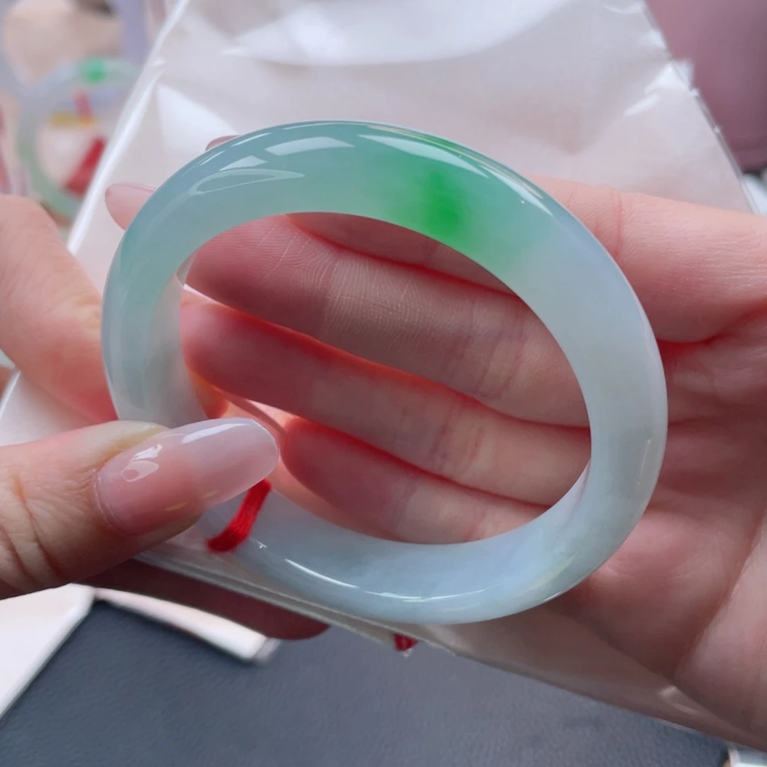 未镶嵌手镯翡翠56.6飘阳绿 点翠值千金 娇润感微瑕捡漏21