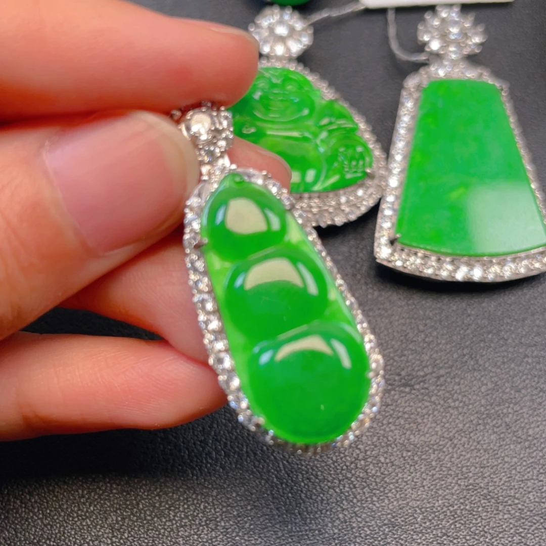 吊坠(不含链)银S925镶嵌翡翠