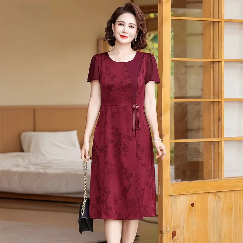 喜婆婆婚宴装2025新款妈妈夏装连衣裙中老年女装夏季雪纺气质裙子