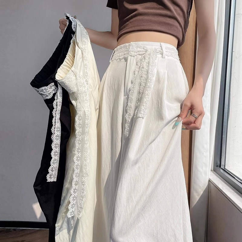 棉麻冰丝阔腿裤女夏季薄款2025新款高级感宽松直筒垂感拖地西装裤