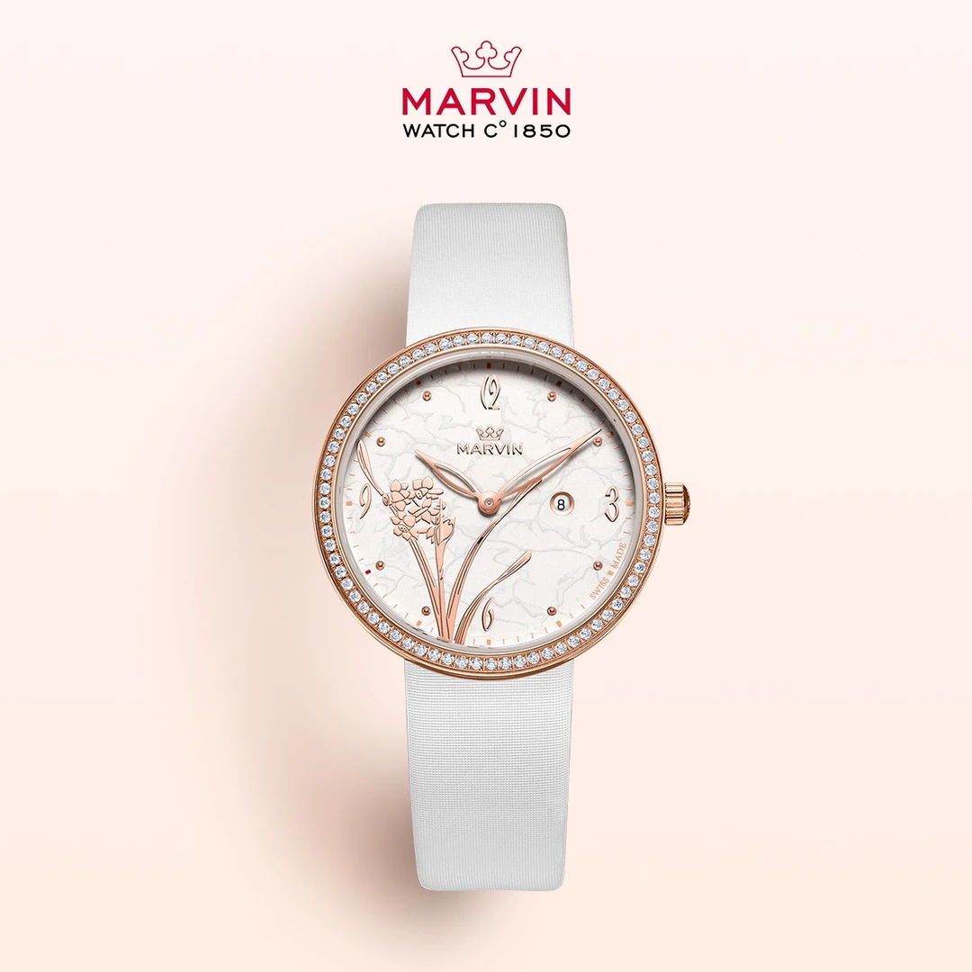 瑞士MARVIN 告白石英时尚气质防水潮流手表女士兰花小众百搭经典