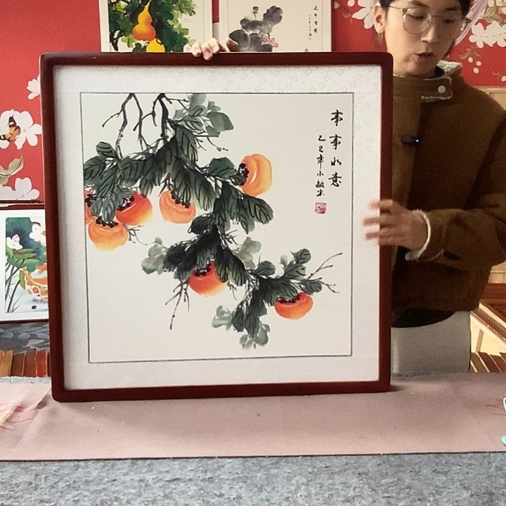 国画手写手绘带框包邮国画作品62✖️62