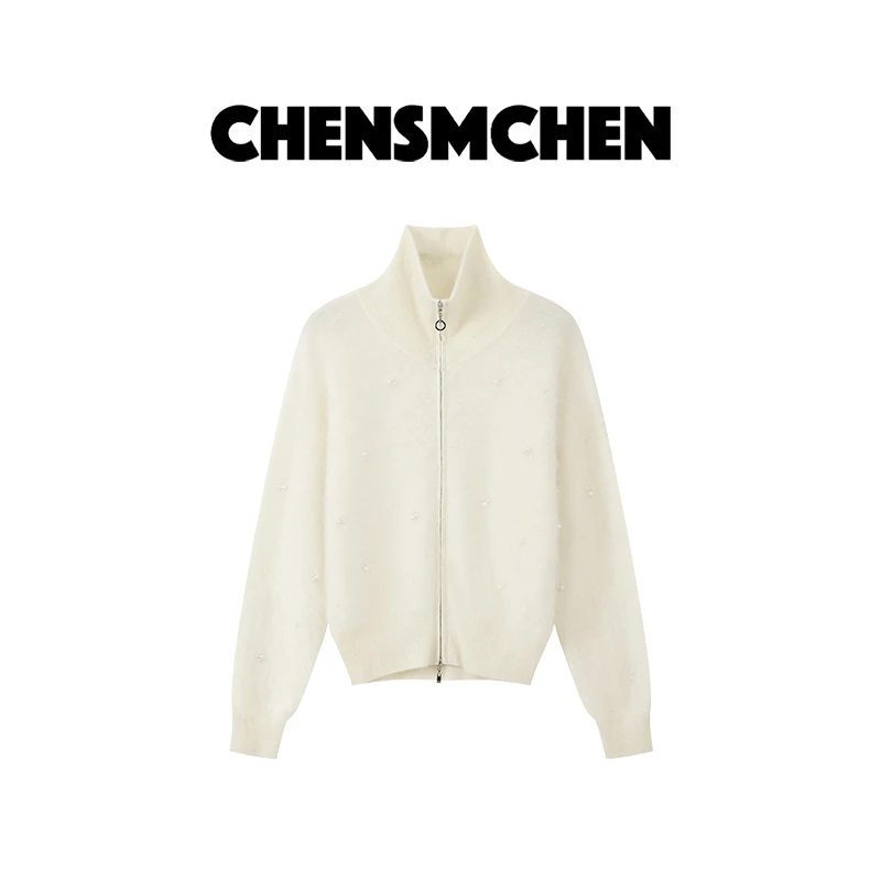 CHENSMCHEN100山羊绒纯色简约针织衫女休闲百搭开衫外套CSZ6672YW