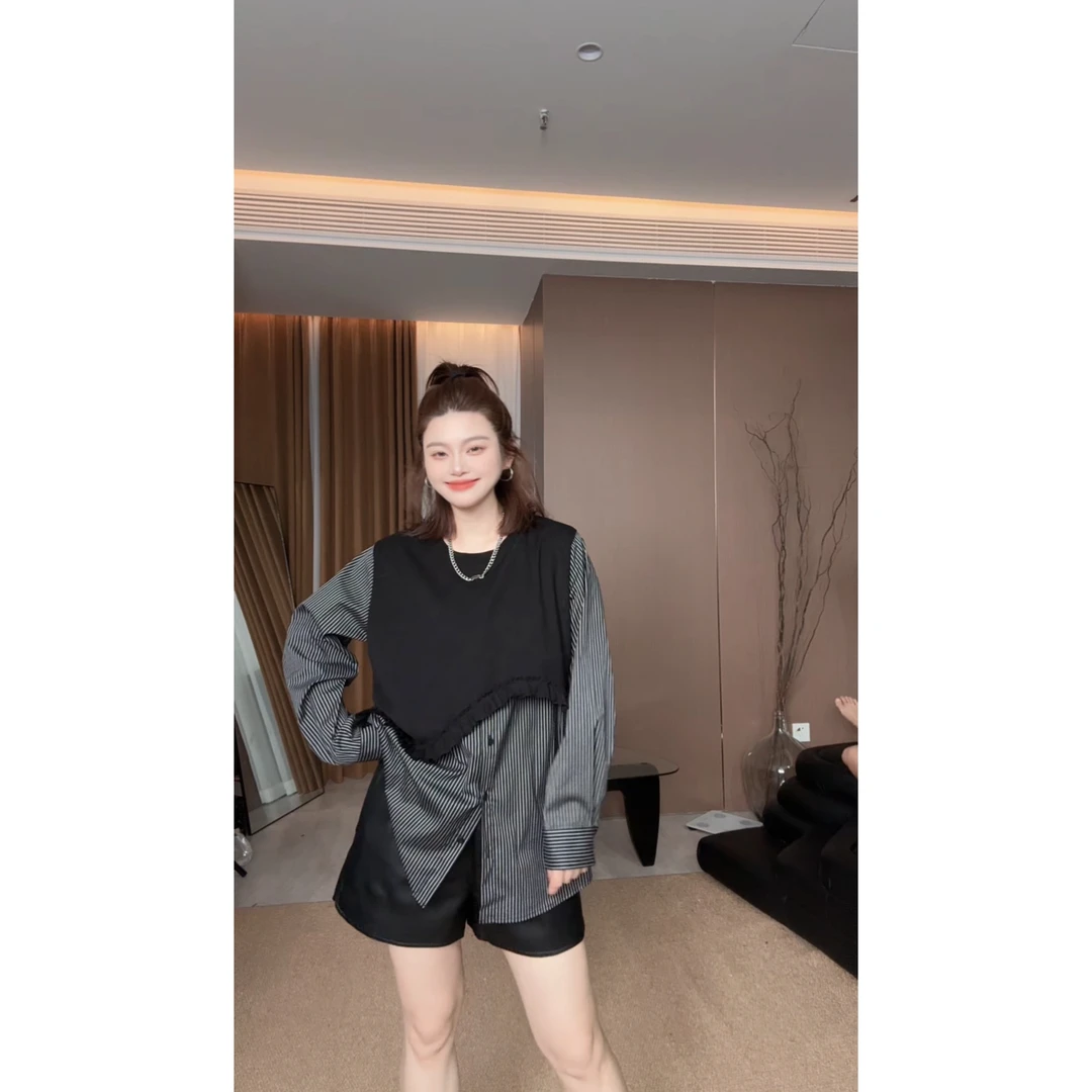 2025秋款新品【小众设计减龄洋气衬衣拼接假两件】