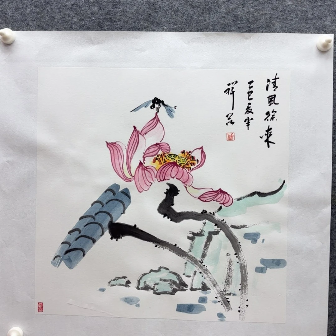 国画盛祥昆手绘荷花图
