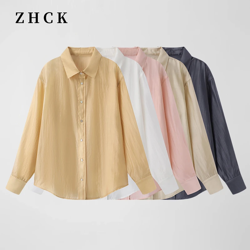 ZHCK 百搭单排扣衬衫2025新款微透简约小众长袖显瘦衬衣女8125