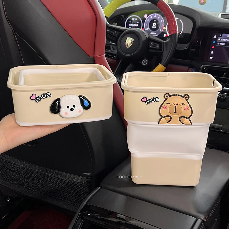 车载垃圾桶可折叠汽车内用收纳桶可爱卡通卡皮巴拉车上后排置物桶
