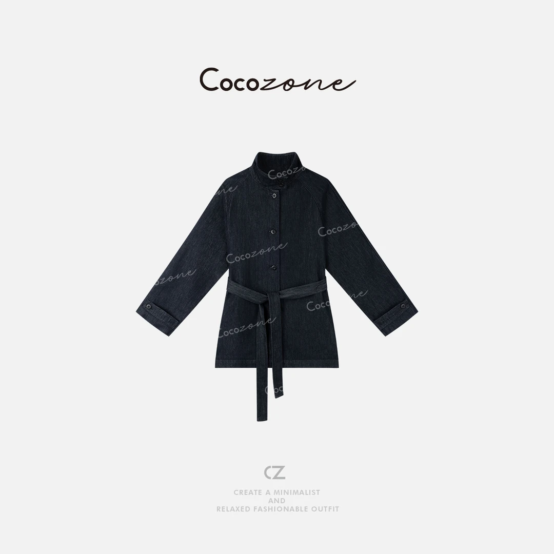 COCO ZONE 刘一一 春季高级感立领系带收腰牛仔外套CD1A0484