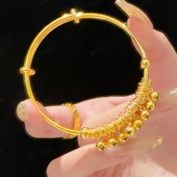 合金手镯 小众设计感国风手工八宝铃铛手镯纯铜镀金流苏铃铛推