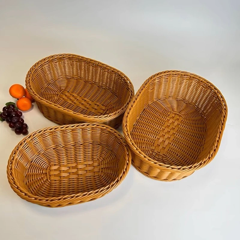 (拍一发三 )DL20 手工编织水果零食面包椭圆形仿藤条收纳置物篮