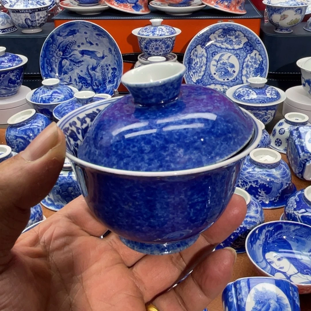 用***户撒蓝 3件套  盖碗➕壶呈➕杯子