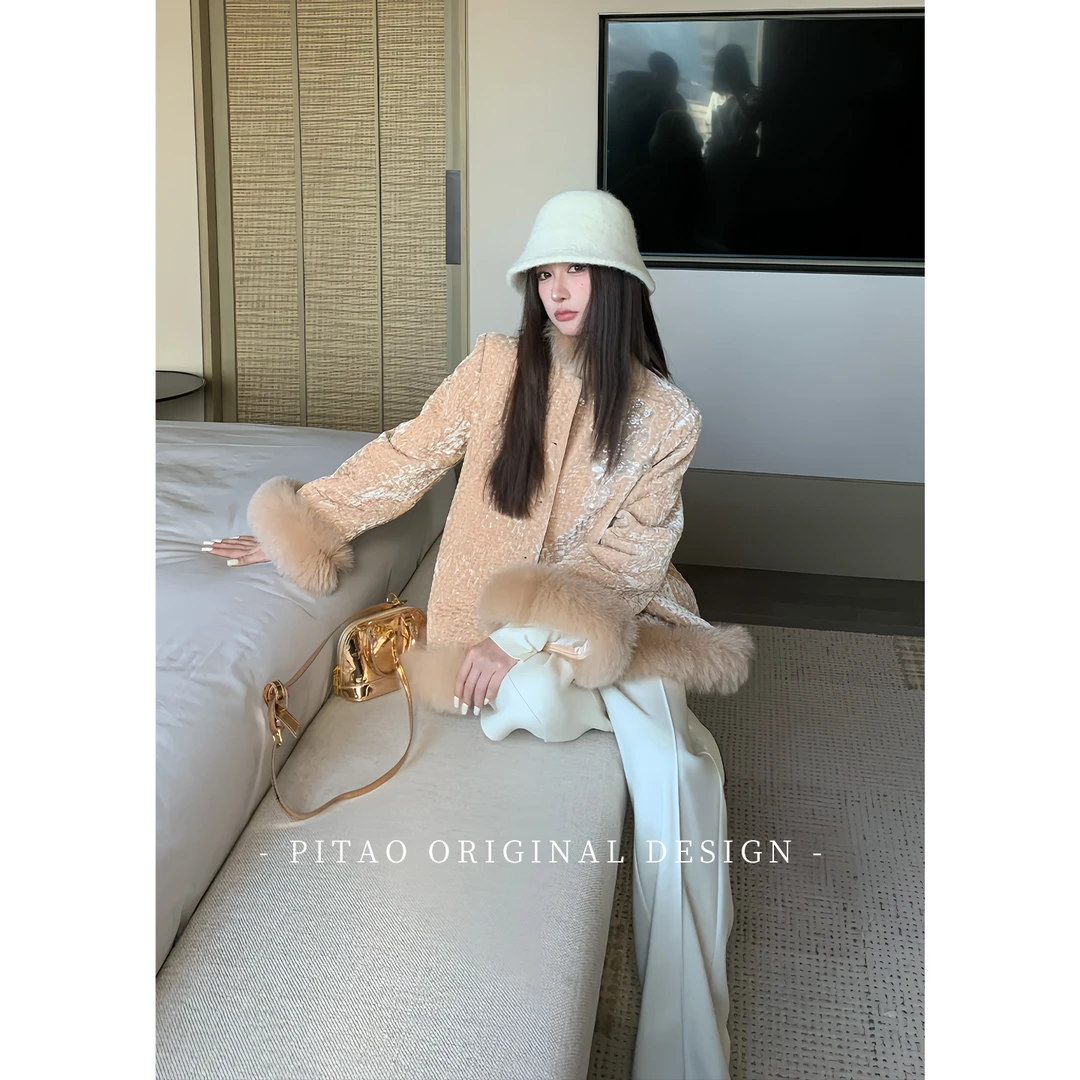 杜屁屁桃PITAO 原创【暮云归】秋冬新款轻奢毛领90白鸭绒羽绒服